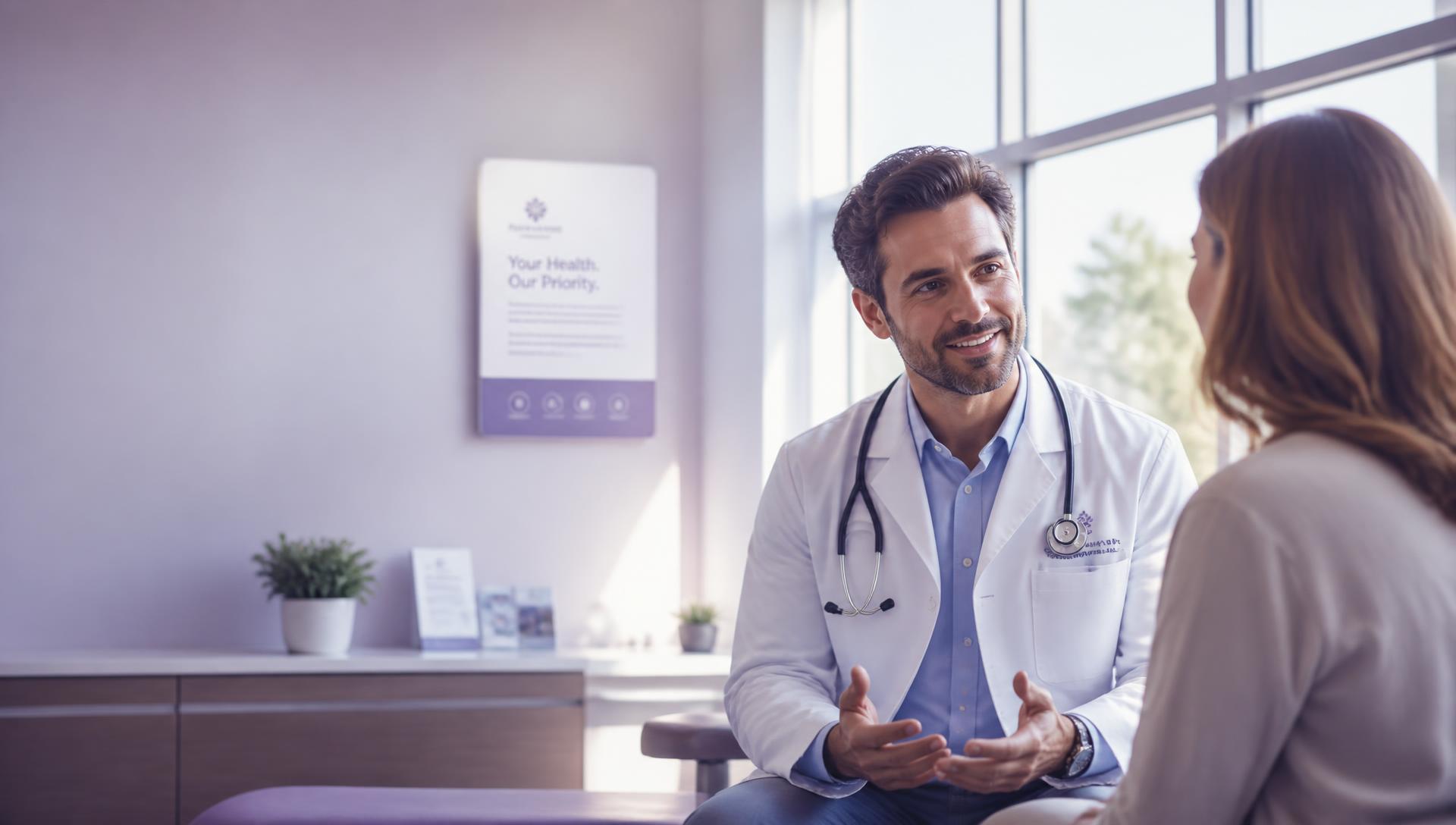 Clinician talking with a patient in a modern clinic